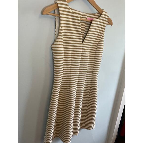 Lilly Pulitzer Brielle Dress Women's Small Gold Stripe Sparkle - Picture 3 of 8
